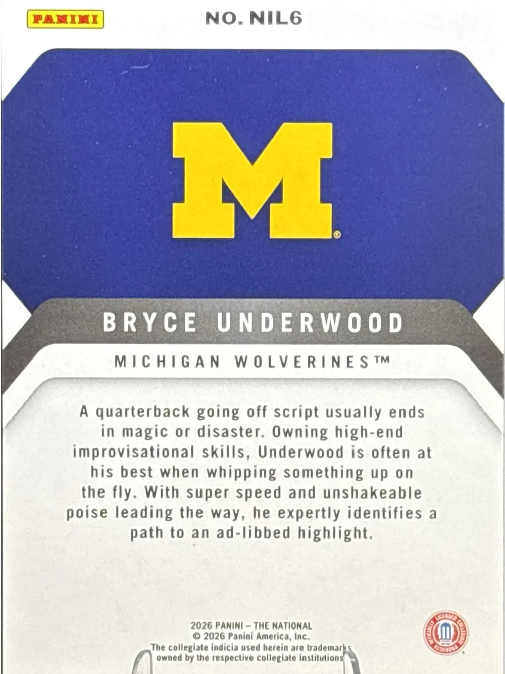 Panini Bryce Underwood Michigan Wolverines Rated Prospect Card - Holo Prizm